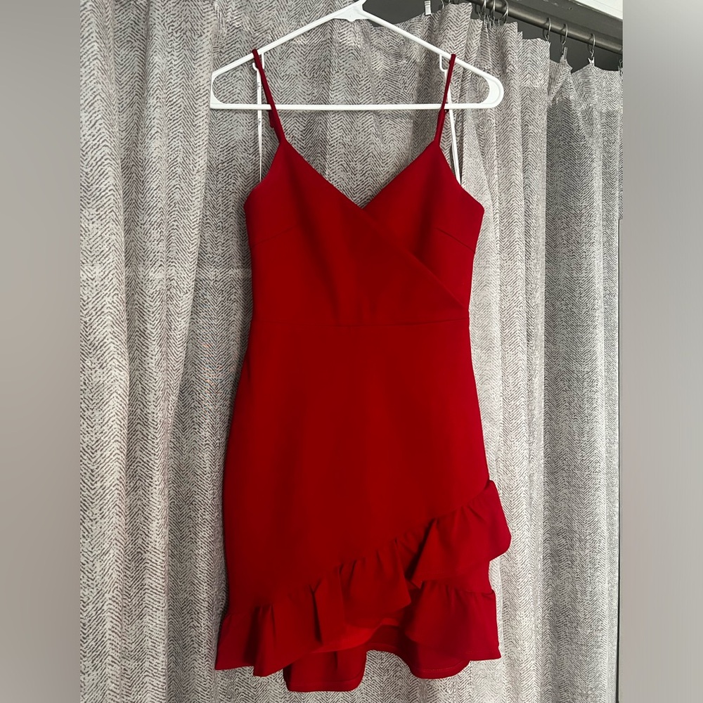 Lulus red ruffle spaghetti strap mini dress